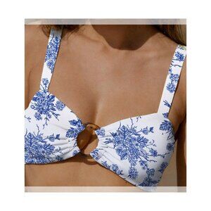 Berlook Ruched Cutout Floral Bikini Top w/ with matching Cheeky Bottom S New